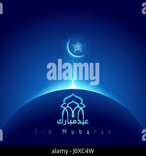 Eid Mubarak glow la mosquée bleue Illustration de Vecteur