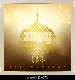 Eid Mubarak gold glow la mosquée bleue d'arrière-plan de l'accueil Illustration de Vecteur