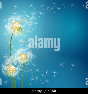 Pissenlit fleur avec des graines s'envoler avec le vent - vecteur de fond de printemps Illustration de Vecteur