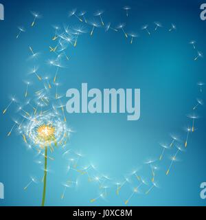 Pissenlit fleur avec des graines s'envoler avec le vent - vector background amour été printemps Illustration de Vecteur