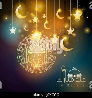 Eid Mubarak modèle floral star et bougies de décoration mosquée crescent Illustration de Vecteur