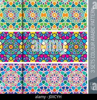 Trois ensembles géométriques colorés ornement Motif Arabe Illustration de Vecteur