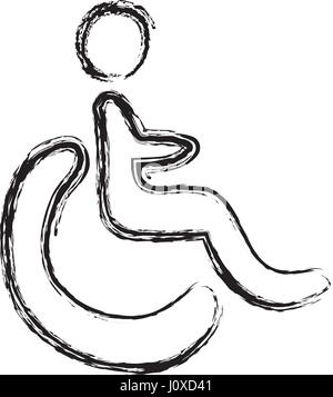 Croquis dessinés à la main, monochrome de l'icône en fauteuil roulant Illustration de Vecteur