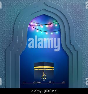 La conception islamique de la mosquée de fond porte et kaaba avec motif géométrique pour Hajj greeting Illustration de Vecteur