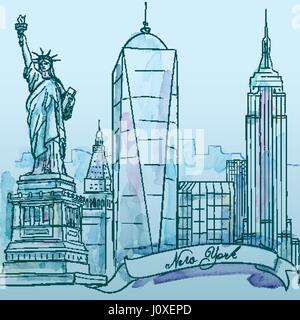 New York emblématique bâtiment vector aquarelle - ville architecture Illustration de Vecteur
