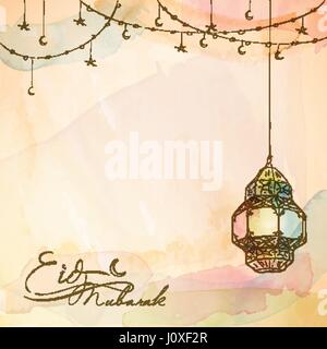 Eid Mubarak lanterne arabe d'arrière-plan Illustration de Vecteur