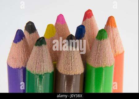 Vue rapprochée de différents crayons de couleur Banque D'Images
