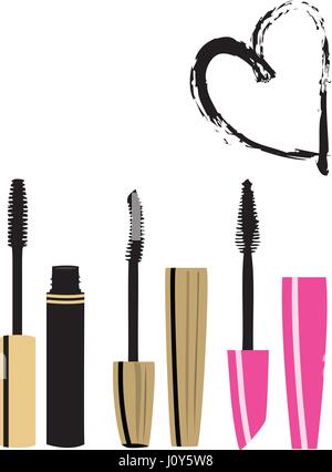 Illustration vecteur de mascara pinceaux set et coeur Illustration de Vecteur