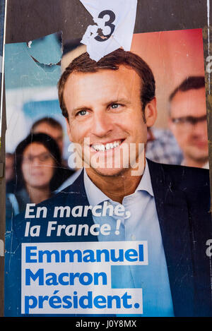 Affiche électorale de 2017 candidat à l'élection présidentielle française Emmanuel Macron Banque D'Images