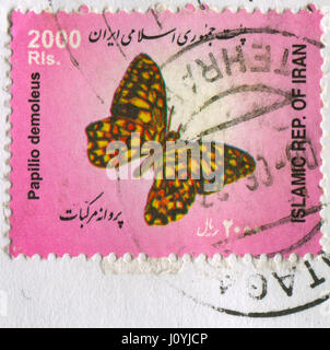 GOMEL, BÉLARUS, le 16 avril 2017. Timbres en Iran montre l'image de Papilio demoleus, circa 2000. Banque D'Images