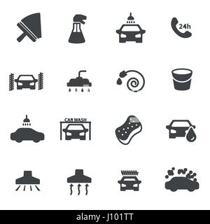 Vector icons set lavage de voiture noire sur fond blanc Illustration de Vecteur
