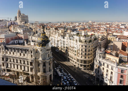 Vue sur le toit du Circulo de Bellas Artes de Madrid, Espagne Banque D'Images