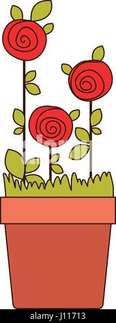 Dessin en couleurs roses plantés avec des feuilles en cache-pot Illustration de Vecteur
