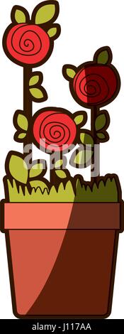 Dessin d'ombre colorée avec des feuilles roses plantés en jardinière Illustration de Vecteur