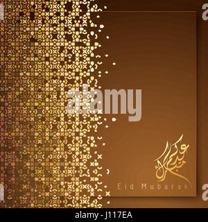 Eid Mubarak modèle de carte de vœux avec le Maroc modèle d'or Illustration de Vecteur