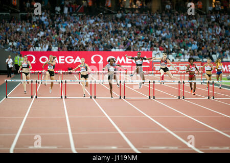 Lauren Wells (Australie), Wenda Nel (Afrique du Sud), Sara Slott Petersen (Danemark), Dalilah Muhammad (USA), peu Shamier (USA), Eilidh Doyle (GBR) & Stepter Jaide (USA) qui se font concurrence sur le 400m haies finale au London, UK, IAAF Diamond League Anniversaire Jeux. 22 Juillet 2016 Banque D'Images