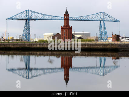 Une vue générale de la Transporter Bridge, Middlesbrough. Banque D'Images