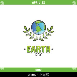 Journée internationale de la Terre, le 22 avril. L'événement thème de l'environnement et du climat est l'alphabétisation. La planète Terre et deux branches d'olivier, symbole du monde Illustration de Vecteur