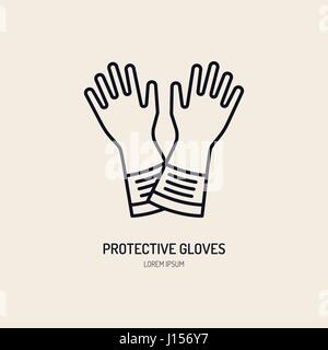 Protection des mains Gants de protection, l'icône de la ligne de télévision. Logo Vector pour les équipements de protection individuelle store. Travail sécuritaire signe linéaire mince Illustration de Vecteur