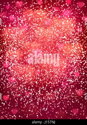 Fond du cœur avec nuage de flou lumineux coeurs glitter bokeh et confettis. Toile de lumière rose, mariage romantique, Saint Valentin, fête des Mères, la conception de cartes. Illustration vecteur de couleur. Illustration de Vecteur