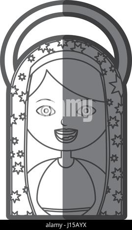 Silhouette monochrome figure vierge maria cartoon avec aureole Illustration de Vecteur