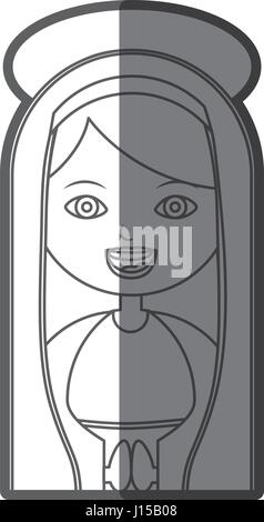 Silhouette monochrome figure moitié du corps vierge maria cartoon avec aureole Illustration de Vecteur
