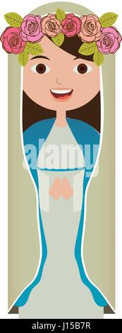 Fond blanc de belle vierge avec couronne de roses Illustration de Vecteur