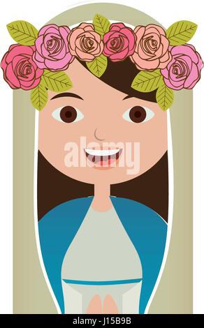 Fond blanc de la moitié du corps, belle vierge avec couronne de roses Illustration de Vecteur