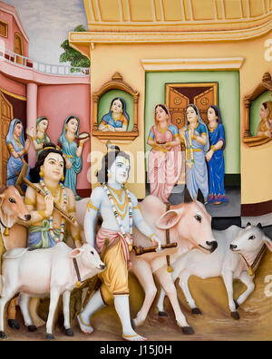 Krishna avec des vaches peignant sur le mur, Uttar Pradesh, Inde, Asie Banque D'Images