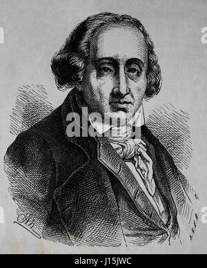 Joseph Maria Jacquard (1752-1834). La marine marchande française. Inventeur du métier à tisser programmable. La gravure, Nuestro Siglo, 1883. Banque D'Images