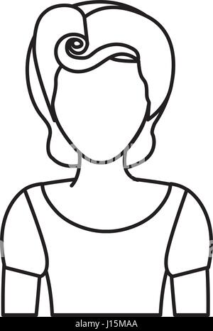Dessin silhouette de femme sans visage moitié du corps, avec t-shirt et pin up hairstyle swirl Illustration de Vecteur