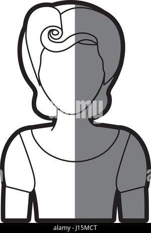 Silhouette d'une ombre de moitié du corps sans visage femme avec t-shirt et de turbulences pin up hairstyle Illustration de Vecteur