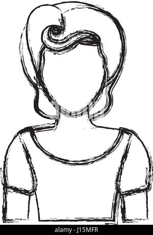 La silhouette floue de la moitié dessin sans visage corps femme avec t-shirt et pin up hairstyle swirl Illustration de Vecteur