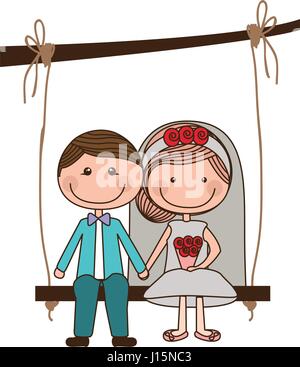 Caricature en couleurs homme marié et une femme s'asseoir dans une succursale de la pendaison swing Illustration de Vecteur