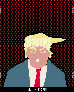 18 avril, 2017. Résumé caricature de Donald Trump, l'accent étant mis sur les yeux et les dents serrées Banque D'Images