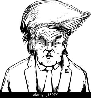 18 avril, 2017. Énoncés caricature de Donald Trump en colère avec Bouffant coiffure Banque D'Images
