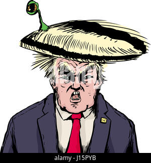 18 avril, 2017. Donald Trump furieux avec une étrange créature aux yeux bleus se cacher dans ses cheveux Banque D'Images