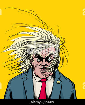 18 avril, 2017. Caricature de Donald Trump en colère avec les cheveux de son visage Banque D'Images