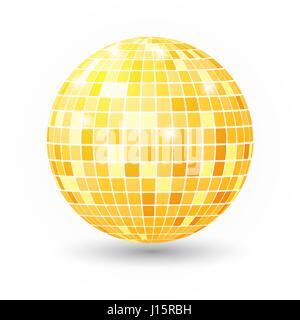 Boule disco illustration isolé. L'élément d'éclairage de la partie de nuit. Miroir lumineux golden ball design for disco dance club. Illustration de Vecteur