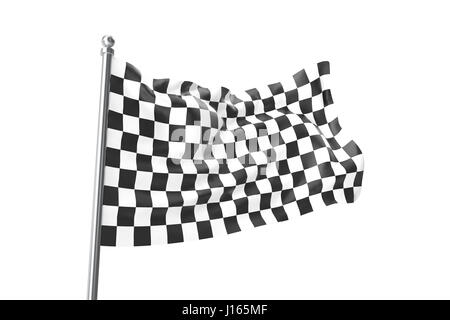 Drapeaux à damiers. Drapeau de course, rendu 3D isolated on white Banque D'Images