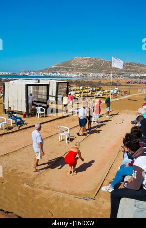 Pétanque, plage, Agadir, Maroc, Afrique Banque D'Images