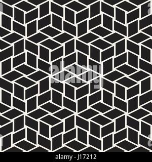 Grille de cubes carrelage élégant sans fin de texture. La conception d'arrière-plan géométrique abstraite. Formes vectorielles Rhombus transparente motif en noir et blanc. Illustration de Vecteur