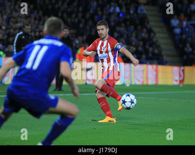 Leicester, Angleterre, 18e, avril, 2017. Juanfran en action pour Madrid au cours de la Ligue des Champions Quart de finale entre Leicester City FC et de l'Atlético Madrid. © Phil Hutchinson/Alamy Live News Banque D'Images