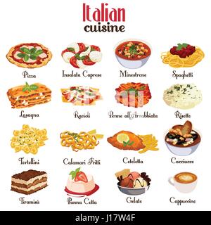 Un vecteur illustration de la cuisine italienne jeux d'icônes Illustration de Vecteur