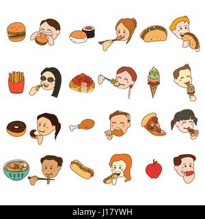 Un vecteur illustration de jeu d'icônes de personnes mangeant et de la nourriture Illustration de Vecteur