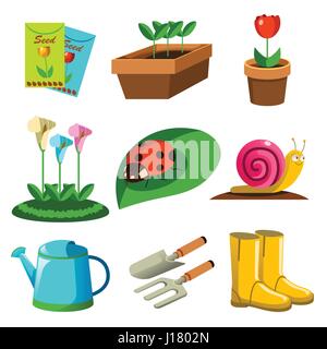 Un vecteur illustration de Saison Printemps Icônes de jardinage Illustration de Vecteur