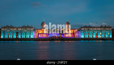 Royal Naval College de Greenwich Nuit Banque D'Images