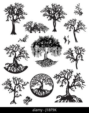 Ensemble d'arbres noirs d'ossature isolé sur fond blanc. L'élément décoratif Illustration de Vecteur