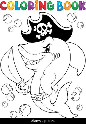 Livre de coloriage requin pirate Thème 1 - eps10 vector illustration. Illustration de Vecteur