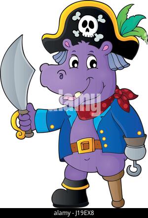 Hippopotame Pirate Thème 1 - eps10 vector illustration. Illustration de Vecteur